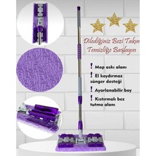 PremiumPort Yedekli Mikrofiber Yer ve Duvar Cam Mop, 4 Mandallı Temizlik Aracı