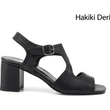 Gönderi(r) Kadın Siyah  Kalın Topuklu Arkası Açık Hakiki Deri Sandalet
