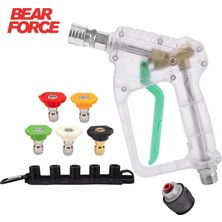 Robeve Bear Force Şeffaf Basınçlı Yıkama Tabancası 5'li Nozzle Set ve Kemer Klipsi Ile Birlikte Araç Yıkama Tabancası Profesyonel Şeffaf Tasarım Oto Yıkama Tabancası