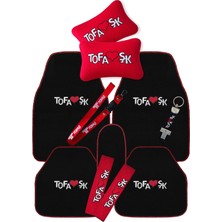 Tusba Market Tofaş Doğan Şahin Kartal Uyumlu Kırmızı Kenarlı Oto Halı Paspas & Araç Boyun Yastığı - Nakışlı Şık ve Koruyucu Set