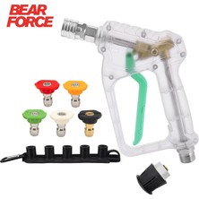 Robeve Bear Force Şeffaf Basınçlı Yıkama Tabancası 5'li Nozzle Set ve Kemer Klipsi Ile Birlikte Araç Yıkama Tabancası Profesyonel Şeffaf Tasarım Oto Yıkama Tabancası