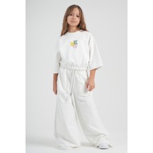 Haykids Kız Çocuk Oversize Sweatshirt Geniş Paça Palazzo Pantolon Alt Üst Takım