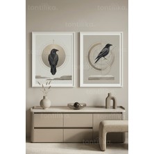 Tontilika Minimalist Karga ve Geometrik Desenler 2’li Ahşap Çerçeveli Tablo Seti