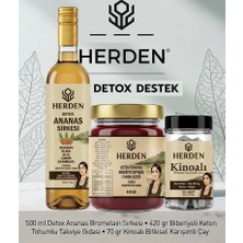 HERDEN Dtx Destek Seti Ananas Bromelain Sirkesi+Biberiyeli Destek Macunu+Kinoalı Açı Çehreli ve Kayısılı Karışık Çay Seti