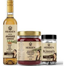 HERDEN 3'lü Set Ananas Bromelain Sirkesi+Biberiyeli Macun+Kinoalı Açı Çehreli ve Kayısılı Karışık Çay Seti