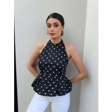 Esra Helvacı Puantiyeli Sırtı Açık Balon Bluz