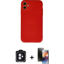 Marsilyan™- iPhone 11 Kılıf Ahenk Serisi - Siyah 3D Antistatik Mat Seramik Nano Ekran Koruyucu + Mavi Pvd Metal Kamera Lens