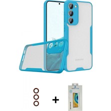 Marsilyan™- Galaxy S23 Plus Kılıf Atlas Asil Serisi - Şeffaf Polymer Nano Ekran Koruyucu + Kırmızı Metal Kamera Lens