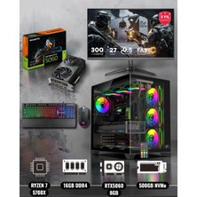 Symoon Ryzen 7 5700X 16GB Ddr4 Ram 1tb Nvme 5060 Ekran Kartlı 360 mm Sıvı Soğutmalı 27 Inç Monitörlü Klavyeli Gaming Pc