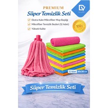 PremiumPort Pratik Mikrofiber Temizlik Seti, Yedek Mop ve 12'li Bez ile Çok Temiz