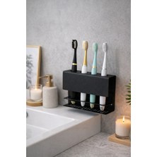 Lunoart Metal Diş Fırçalık Siyah 4 Bölmeli Duvara Monte Diş Fırçası Tutucu Banyo Organizer