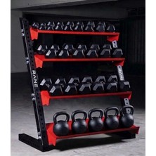 Rane Dambıl Kettlebell Standı 4 Raflı Siyah Kırmızı Çok Amaçlı Kullanım