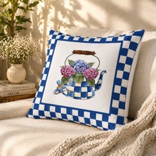 Karam Home Mavi Damalı Çiçekli Dekoratif Kırlent Kılıfı 43X43 cm
