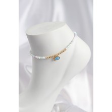 Beyaz ve Karışık Renk Boncuklu Balık Figürlü Halhal