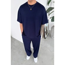 HAFKA Lacivert Basic Oysh Kumaş Oversize Tişört