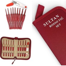 Sultan Rosso Silikon Saplı 9'lu Tığ Seti Cüzdan ve Makas Dahil