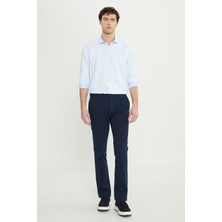 Altınyıldız Classics Erkek Lacivert Pamuklu Slim Fit Dar Kesim Armürlü Yan Cepli Esnek Casual Pantolon