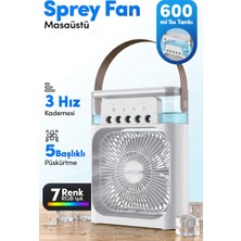 Blic BWFN10 5 Başlıklı Buharlı Klima Fanı 600ML Su Hazneli Beyaz | Usb-C Şarjlı Masaüstü Air Cooler Fan 10W 3 Kademeli 7 Renk LED