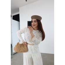 Özge Özgenç Kolları Işlemeli Ajurlu Triko