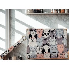 Aduşka Home Su Geçirmez Iç Astarlı Clutch ve Makyaj Çantası/organizer (Kedi Desenli)