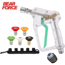 Robeve Bear Force Şeffaf Basınçlı Yıkama Tabancası 5'li Nozzle Set ve Kemer Klipsi Ile Birlikte Araç Yıkama Tabancası Profesyonel Şeffaf Tasarım Oto Yıkama Tabancası