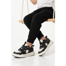 Cool Siyah Beyaz Fileli Hafif Esnek Unisex Çocuk Spor Ayakkabı Jacop F