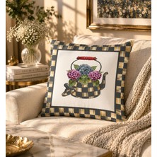 Karam Home Siyah Damalı Çiçekli Dekoratif Kırlent Kılıfı 43X43 cm