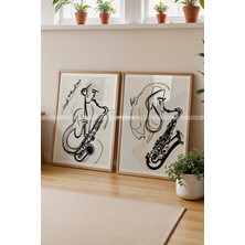 Tontilika Soyut Saksafon Çalan Figürler 2'li Minimalist Ahşap Tablo SETI-21X30