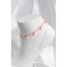 Pembe Renk Boncuklu Papatya Motifli Halhal