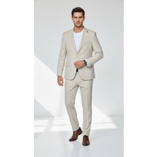 Plus Scorpion TK6895 Erkek Slim Fit Mikro Desenli Takım Elbise 2 Düğmeli Çift Yırtmaçlı Modern Ceket Pantolon Takım