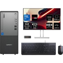 Lenovo Thinkcentre Neo 50T Gen 6 Intel Core Ultra 5 225 64GB 2tb SSD RX550/4GB 23.8" Fhd Monitör Fdos Masaüstü Bilgisayar & Per4 USB Bellek 13BD007UTRP675