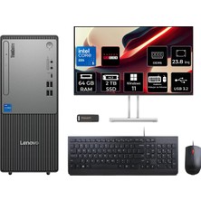 Lenovo Thinkcentre Neo 50T Gen 6 Intel Core Ultra 5 225 64GB 2tb SSD RX550/4GB 23.8" Fhd Monitör W11H Masaüstü Bilgisayar & Per4 USB Bellek 13BD007UTRP695