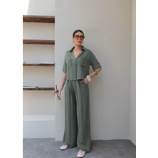 Esra Helvacı V Yaka Keten Ikili Takım