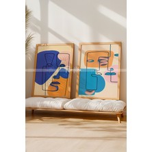 Tontilika Modern Minimalist Çizgi Sanatı Ahşap Çerçeveli 2'li Tablo Seti-1