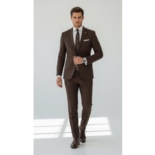 Plus Scorpion TK6895 Erkek Slim Fit Mikro Desenli Takım Elbise 2 Düğmeli Çift Yırtmaçlı Modern Ceket Pantolon Takım