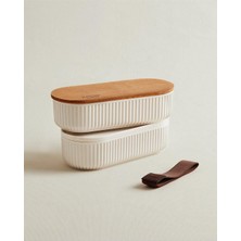 Mi-Ça Home Madame Coco Magou 2'li Ahşap Kapaklı Saklama Kabı, 1000 Ml, Soft Ekru