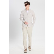 Altınyıldız Classics Erkek Bej Pamuklu Slim Fit Diagonal Desenli Pileli Yan Cep Casual Pantolon