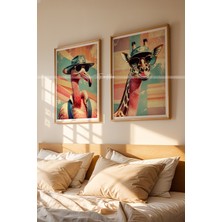 Tontilika Retro Hayvan Temalı 2'li Çerçeveli Ahşap Tablo SETI-21X30