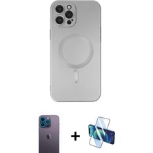 İlk El Grup Ieg™ iPhone 12 Pro Max Kılıf Akış Minimal Özel Seri - Siyah 3D Antistatik Cam Ekran Koruyucu + Mavi Neon Fosforlu Kamera Lens