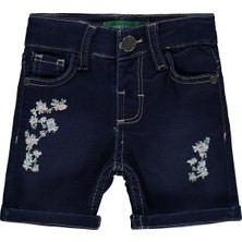 Tommiks Kids Çiçek Nakışlı 6-24 Ay Şort - Mavi