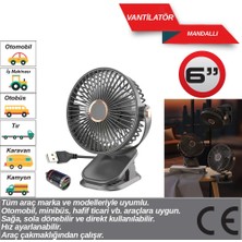 Replax Evde Ofiste Araçta Vantilatör 12-24 Volt 6 Inç Mandallı USB ve Çakmaklık Girişli