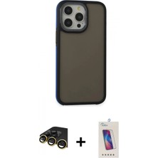 Marsilyan™- iPhone 14 Pro Max Kılıf Eksen Işık - Siyah Joko 5d Cam + Gold Raze Metal Kamera Lens