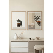 Tontilika Minimalist Kahve Keyfi French Press 2’li Ahşap Çerçeveli Tablo Seti