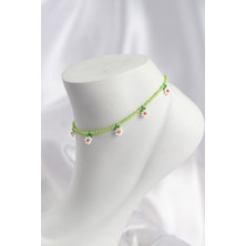 Marsilyan Yeşil Renk Boncuklu Papatya Motifli Halhal