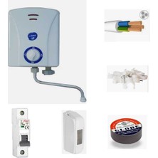 Feyza Design 5500W Elektrikli Şofben ve 4 Metre Kablo Seti, Montajlı ve Hazır