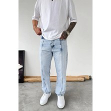 HAFKA Buz Mavi Ön Tasarım Çımalı Baggy Pantolon