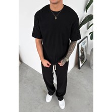 HAFKA Siyah Ottoman Kumaş Oversize Tişört