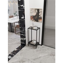 Feyza Design Modern Füme Cam Raflı Metal Dresuar, Dar Alanlar Için Uzun Sehpa