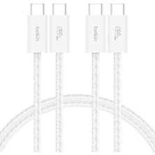 Mi-Ça Home 2'li Örgülü Usb-C - Usb-C Kablo, 1,5 M, 60 W, Yumuşak, Esnek ve Hızlı Şarj Kablosu, 17 ve 16 Serisi, Galaxy S25, 10, iPad Pro ve Daha Fazlasıyla Uyumlu, Beyaz