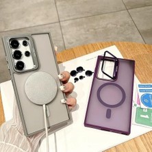 Mi-Ça Home Galaxy S24 Plus ile Uyumlu Kamera Lens Aparatlı Stand Olabilen ile Uyumlu Kamera Korumalı Şeffaf Full Magnetic Telefon Kılıfı (Titanyum, Galaxy S24 Plus)